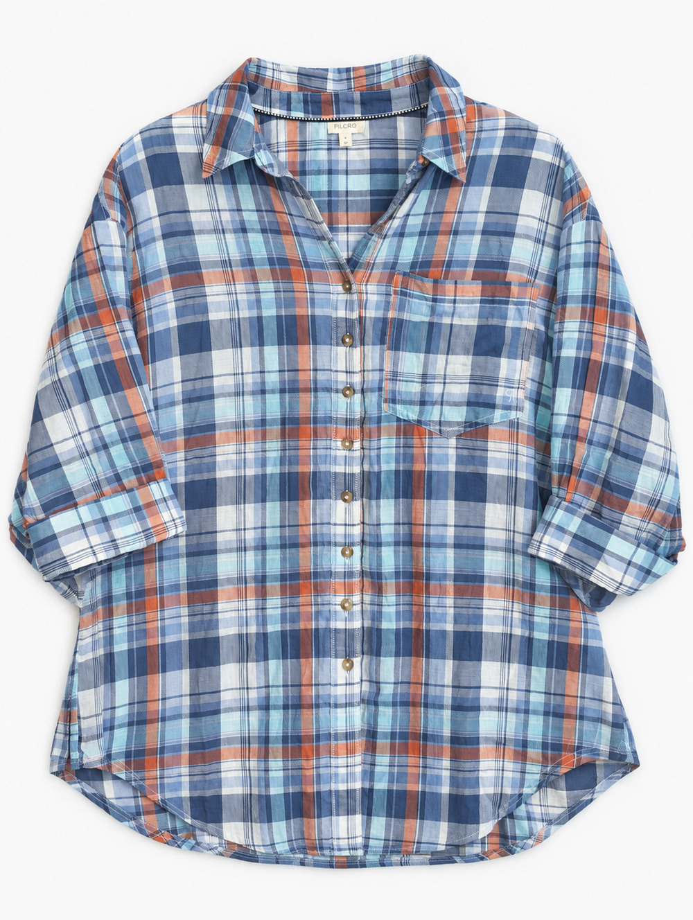 Pilcro Anthropologie Plaid Button Down Shirt Womens S Navy Multi NWT